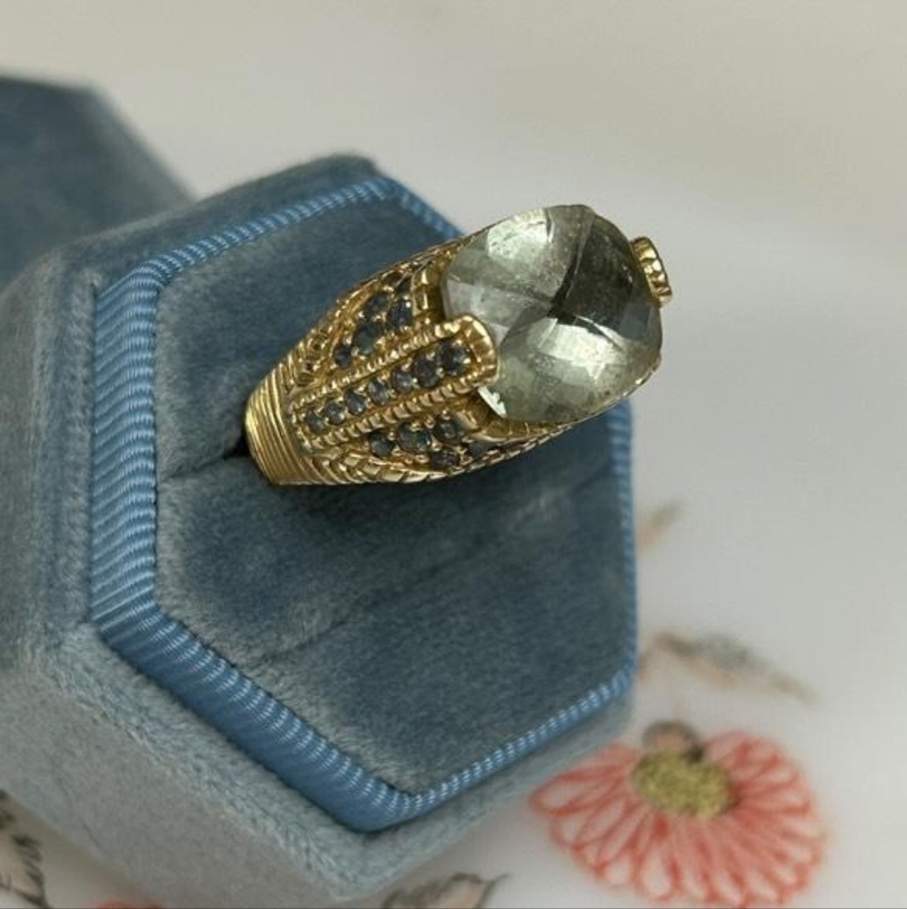 Vintage 14K Gold Green Amethyst & Spinel Ring